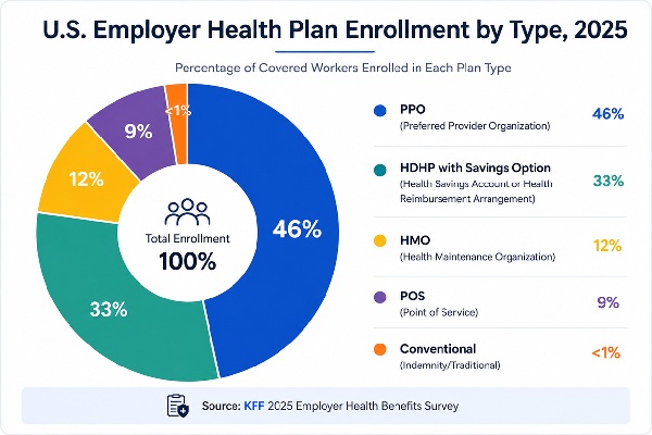 U.S. Employer Health Plan Enrollment by Type, 2025